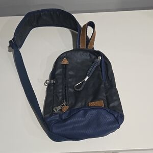 Cool Blue Crossbody Bag with Leather Accents